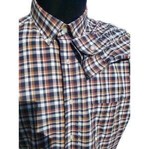 Daniel Cremieux Signature Collection Mens Shirt Sz Lg Plaid Blue Tan Long Sleeve